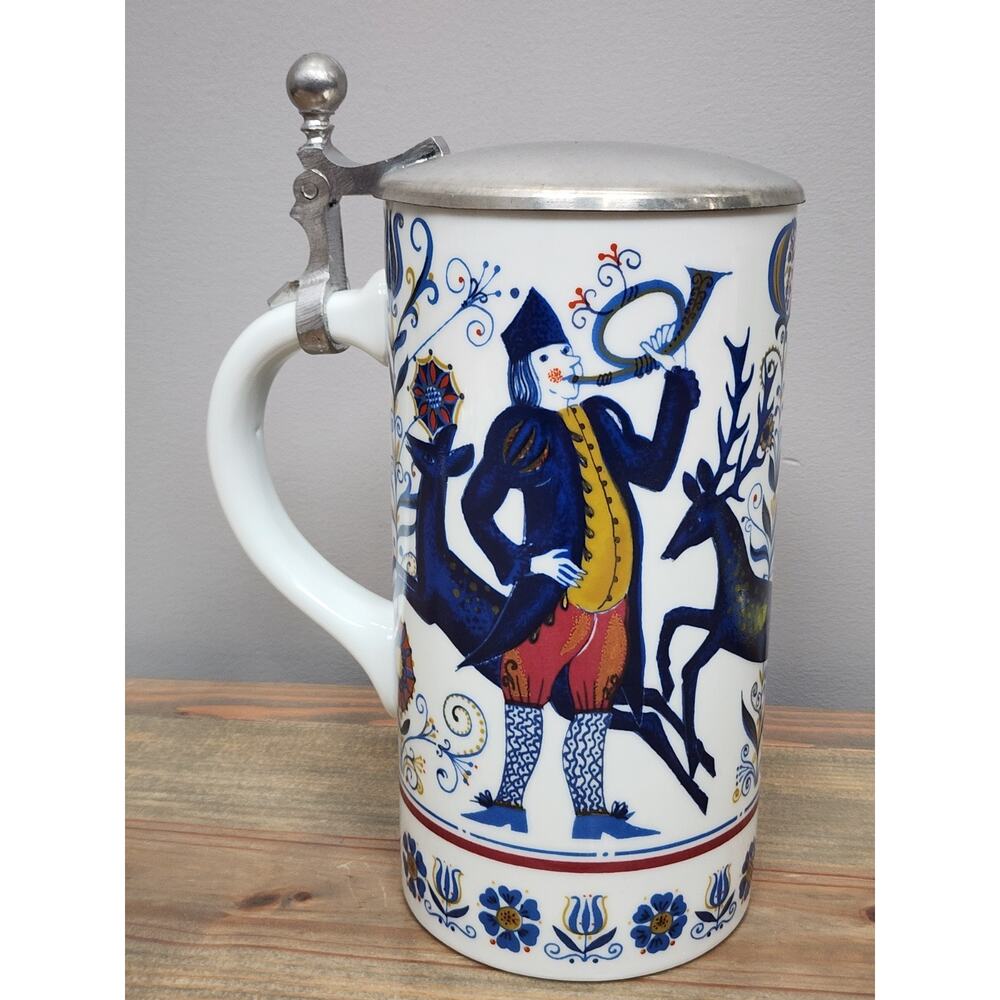 Vintage Kurt Hammer Porcelain German Beer Stein Tankard w/ Hinged Metal Lid